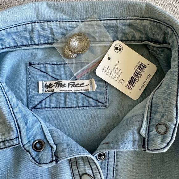 We The Free Blue Button Down Shirt with Gold Accents - Picture 8 of 8